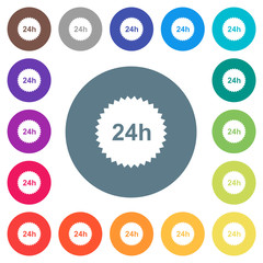 24h sticker flat white icons on round color backgrounds