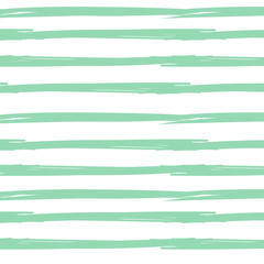 Hand drawn ink textured seamless striped background. White and mint colors vector vintage background.
