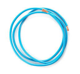 Color cable on white background, top view. Electrician's supply