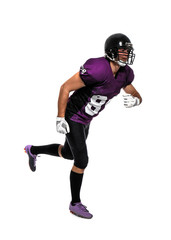 American football player wearing uniform on white background