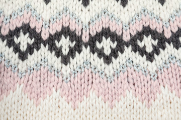 Texture of cozy warm sweater as background, closeup