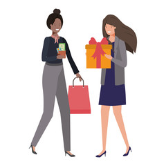 women with shopping bag and gift box