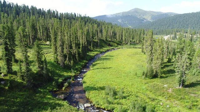 Aerial shot of beautiful landscape in Ergaki park in Siberia