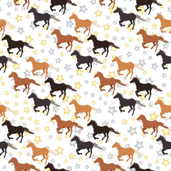 Equestrian seamless pattern - horses on a white background