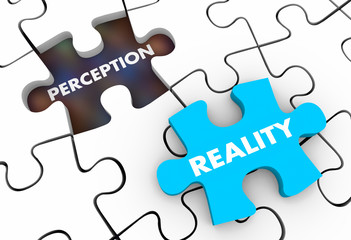 Fototapeta Perception Vs Reality Puzzle Pieces 3d Illustration obraz
