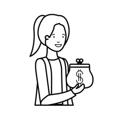 young woman with coin purse avatar character