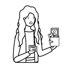 woman with wallet and credit card avatar character