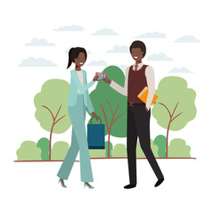 couple with shopping bag and access ticket in landscape