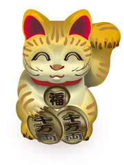 トラ模様の招き猫　左手招き