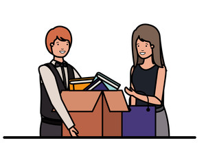 cuople with cardboard box and shopping bag