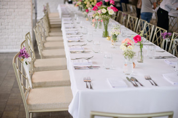 food table decoration, party food, table with flower, wedding party