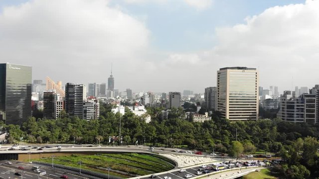 Aerial panoramic view of Fuente de Petr&oacute;leos in Mexico City. 