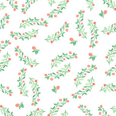 Seamless pattern with green  leaf. Vector illustration. Watercolor painted background