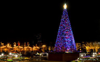 A display of a huge Christmas tree at night background
