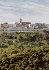 Fototapeta premium Vejer de la Frontera houses and fields in southern Spain on a sunny day