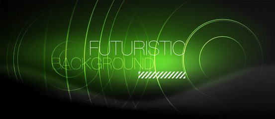 Dark abstract background with glowing neon circles