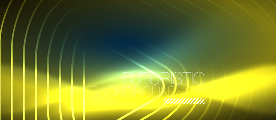 Neon glowing techno lines, hi-tech futuristic abstract background template with geometric shapes