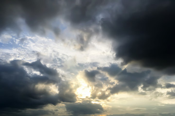 Dramatic atmosphere panorama view of tropical beautiful twilight sky and clouds background in summer.