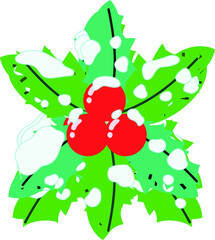 Cute Christmas English holly with snow