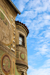 Old medieval house with painting in Telc, Czech republic