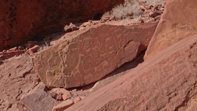 Shamanist engraving of lion turning into man in Twyfelfontein, Namibia, ZOOM IN
