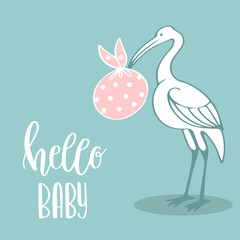 Baby arrival card with stork