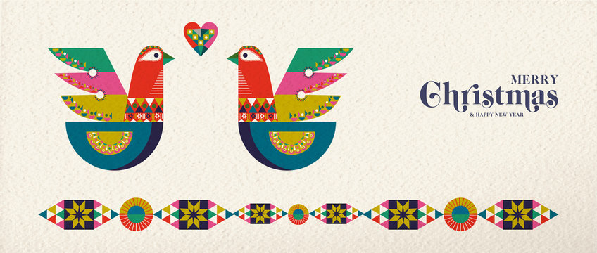 Fototapeta Christmas and New Year scandinavian bird banner