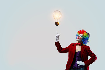 Funny woman clown . Mixed media