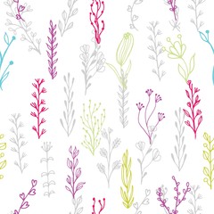 Abstract floral seamless pattern with branches and flowers