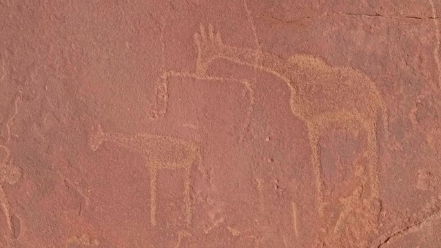 Close up, Prehistoric giraffe petroglyph on sandstone in Twyfelfontein, Namibia