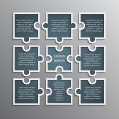 The Puzzle Infographics. Jigsaw Nine Steps Puzzle.