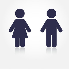 Navy vector man and woman icons with shadows. Illustration for print  web. WC icon. Toilet sign.