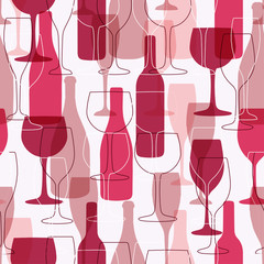 Seamless background with wine bottles and glasses. Bright colors  pattern for web, poster, textile, print  other design