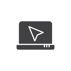 Cursor on laptop screen vector icon. filled flat sign for mobile concept and web design. Computer mouse cursor simple solid icon. Mouse pointer click symbol, logo illustration. Pixel perfect vector