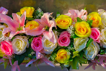 Bouquet of colorful artificial flowers.