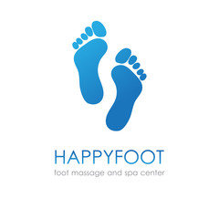 Fototapeta na wymiar Footprint in blue colors. Foot logo fot healthcare, medical company, osteopath and massage center, spa beauty salon