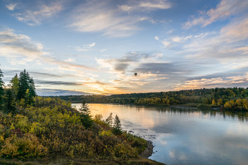 Sunrise in Edmonton  with hot air balloon