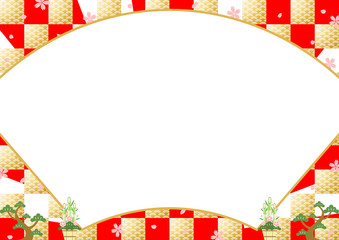 正月　扇　市松背景