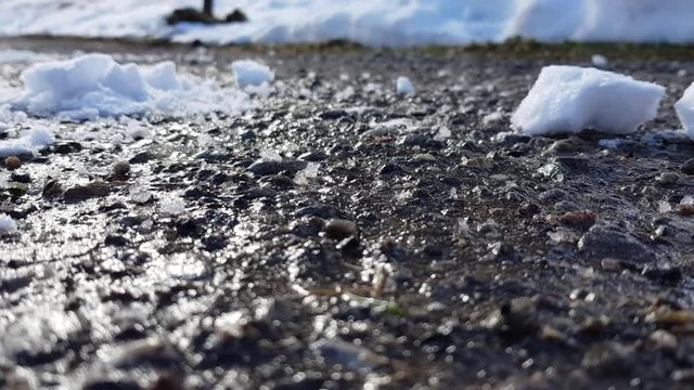 Snow ball falling on ground in slow motion.