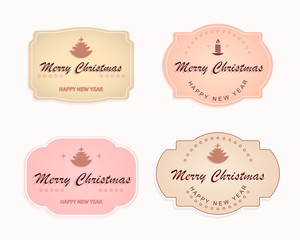 Christmas oval emblem of pink and beige pastel colors with the text of a merry christmas.