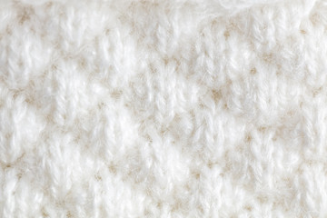 White knitting wool texture background, close up