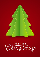 Greeting card with green paper Christmas tree