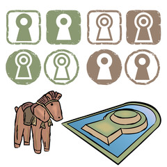 古墳とレトロアイコンセット