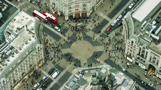 Aerial View Of Famous Sights In Oxford Circus London UK