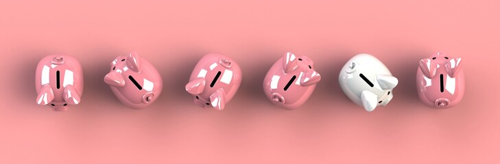 Top view piggy bank isolated on pink background, Finance concept, 3d rendering