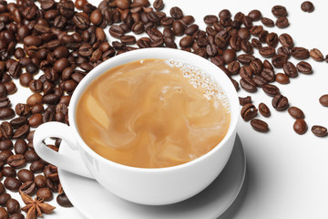 Coffee bean small cup full of coffee bean isolated on white