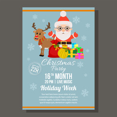 Fototapeta premium cute christmas blue party brochure with santa claus gift sacks