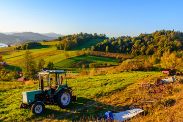 Naklejka premium Polanczyk, Bieszczady mountains, Poland - views during sunrise on Solina Lake from hill near Polanczyk town (south-east region in Poland)