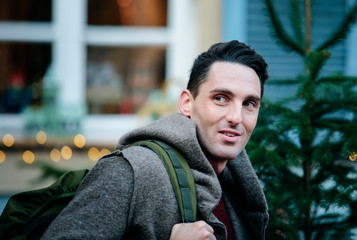 Young man Winter Portrait in Town