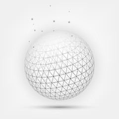 Structural sphere on a dark background, technology, stylized planet or atom